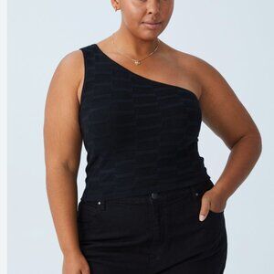 Cotton On Curve Twiggy Jacquard Black Texture One Shoulder Top NWT